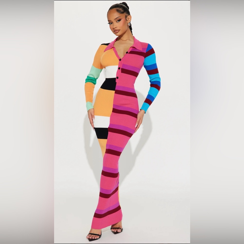 Peri Striped Sweater Maxi Dress - Multi Color